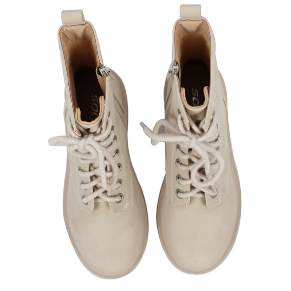 Beige Faux Nubuck Leather Combat Lace Up Ankle Boot - Picture 4 of 5